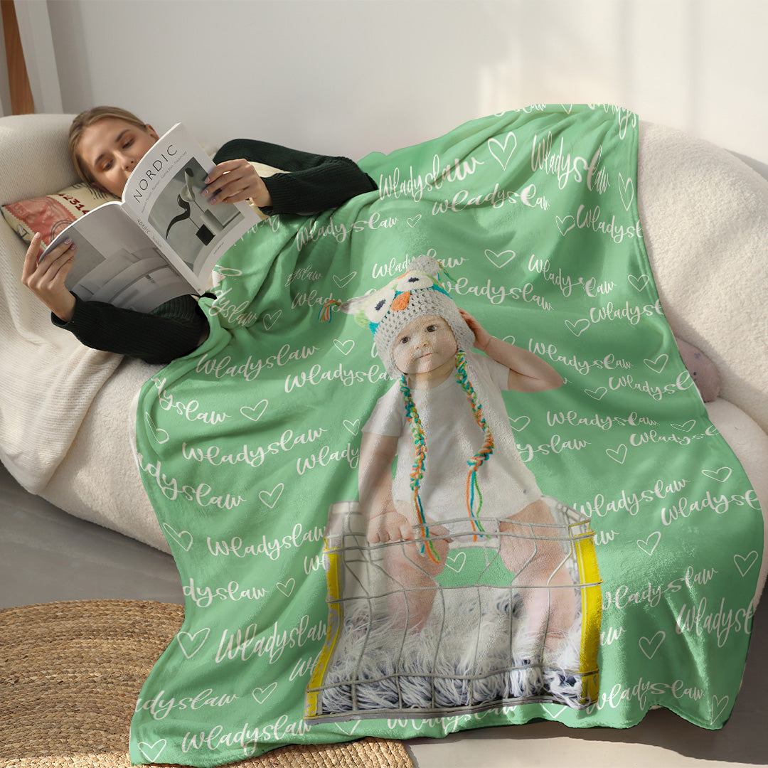 Personalizowany Koc z Imieniem i Zdjęciem - Prezent dla Rodziny - Personalizowany Koc