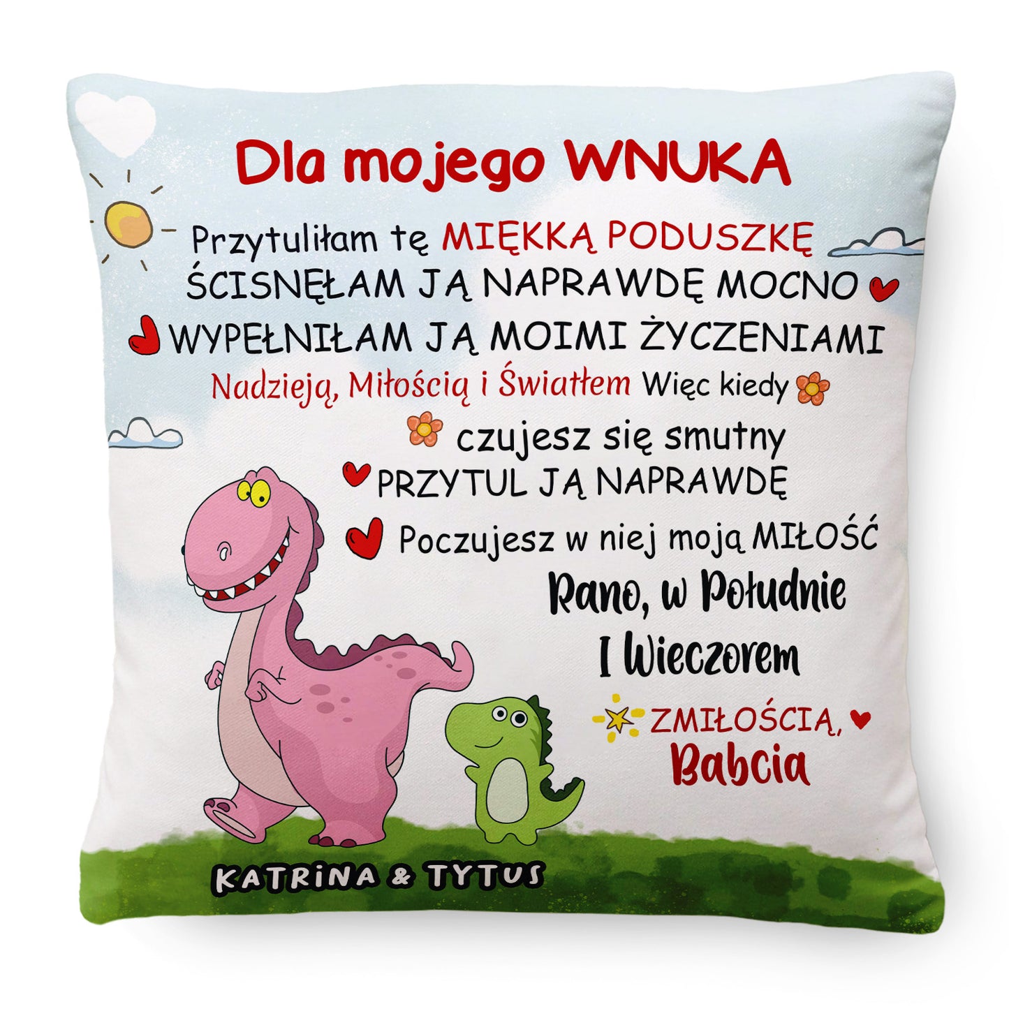 Dla mojego Wnuka/Wnuczki - Spersonalizowana Poduszka Premium z Motywem Dinozaura™