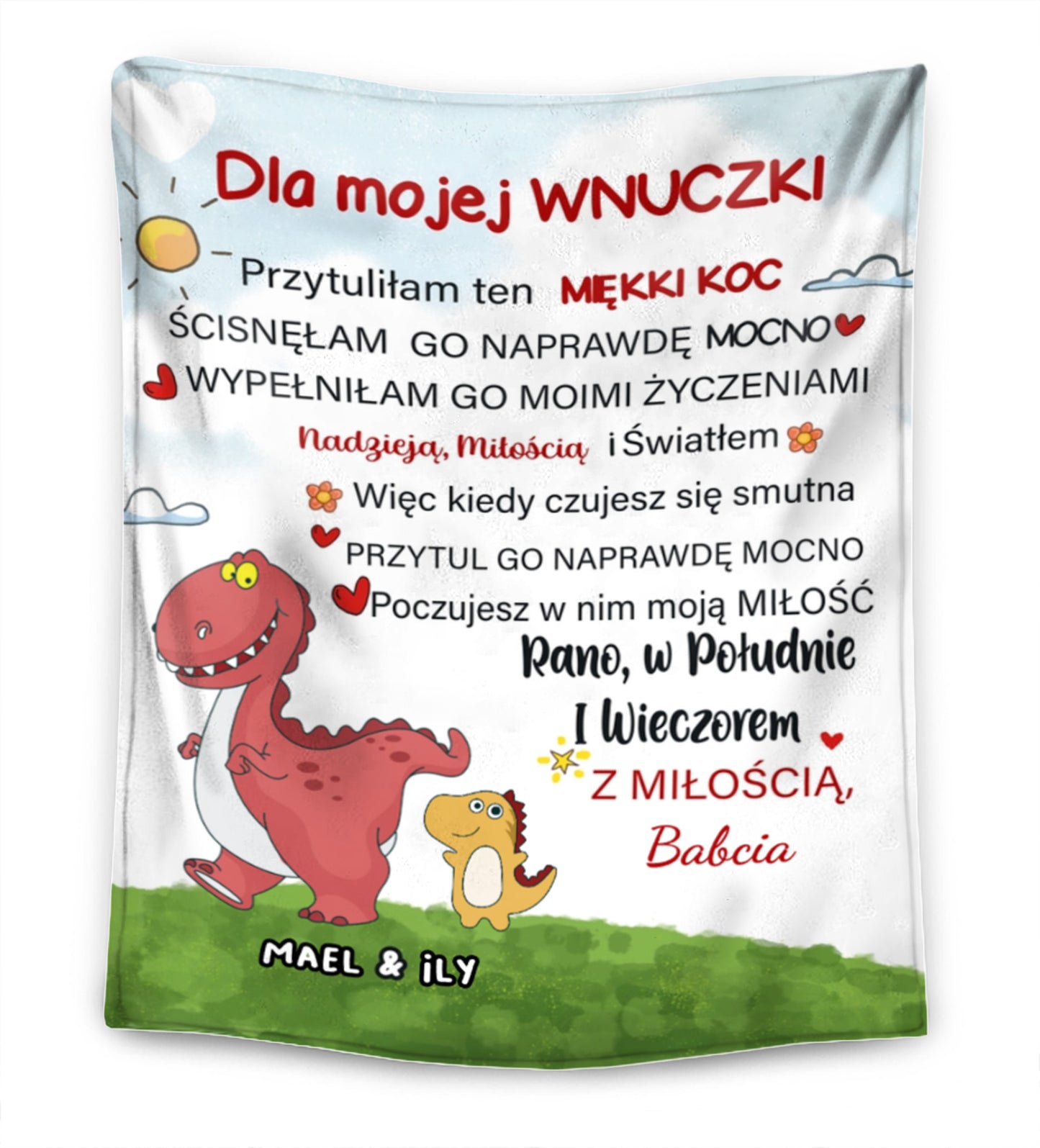 Dla Mojej Wnuczki/Wnuka - Spersonalizowany Koc Premium Z Motywem Dinozaura