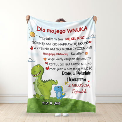 Dla Mojej Wnuczki/Wnuka - Spersonalizowany Koc Premium Z Motywem Dinozaura