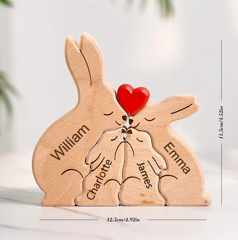 Wielkanocne puzzle z zającami – Prezent dla rodziny – Personalizowane drewniane puzzle
